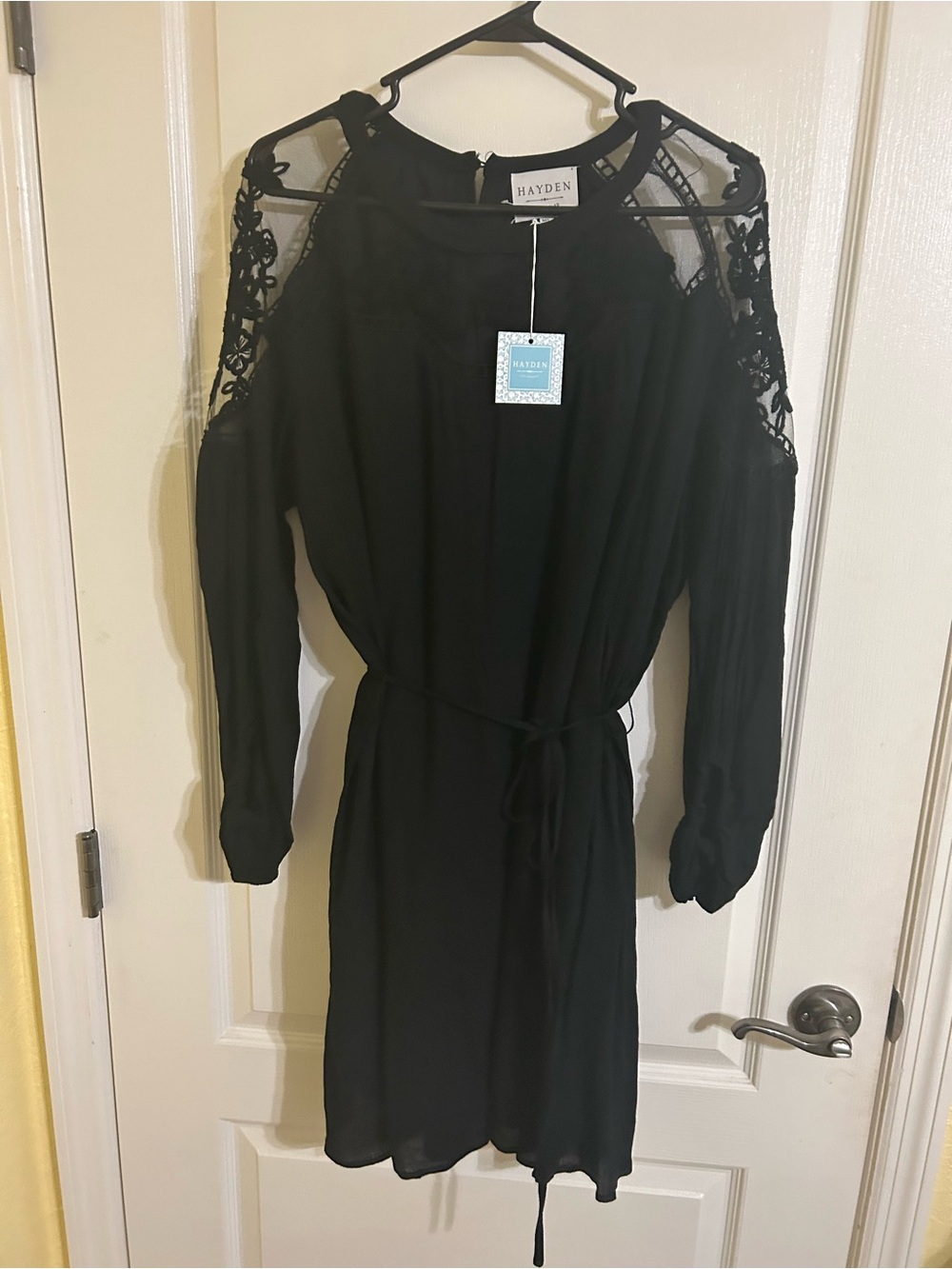 Hayden Black Lace-Shoulder Cold-Shoulder Dress M/L